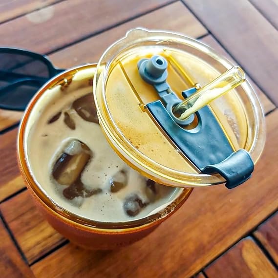 Mug with Straw/Lid/Leather Protective Sleeve, Wide Mouth Smoothies Cup Leakproof Cups, for Iced Coffee Juices Article No 1279 S 130