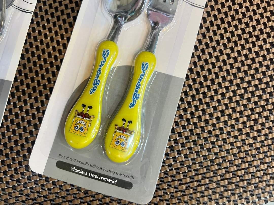 Kid's Cute Cartoon Character 2 Pcs Stainless Steel, Non-Toxic Spoon and Fork Cutlery Set Article No 6547 S 60
