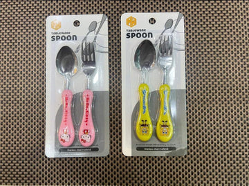 Kid's Cute Cartoon Character 2 Pcs Stainless Steel, Non-Toxic Spoon and Fork Cutlery Set Article No 6547 S 60