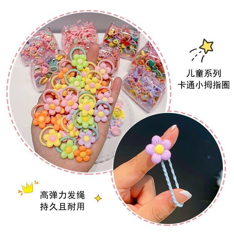 2024 New Pearl Box Flower Cartoon Scrunchie Girl Baby Rubber Band Kids Hair Tie Headband Article No 6520      S125