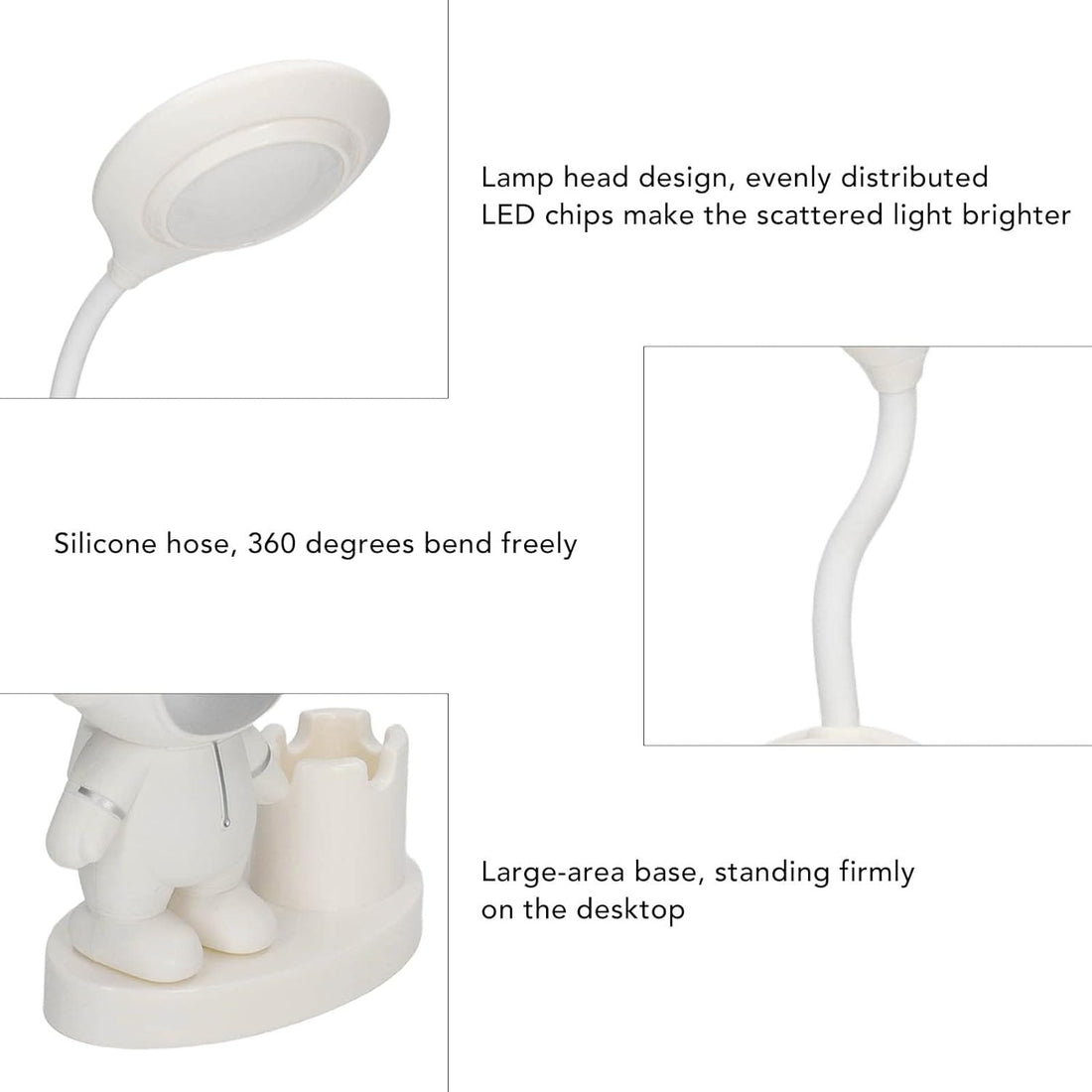 stronaut Shape Small Desk Lamp, Rechargeable Desk Lamp with Pen Holder Sharpener Night Light for Dormitory (White) Article No 662 S380