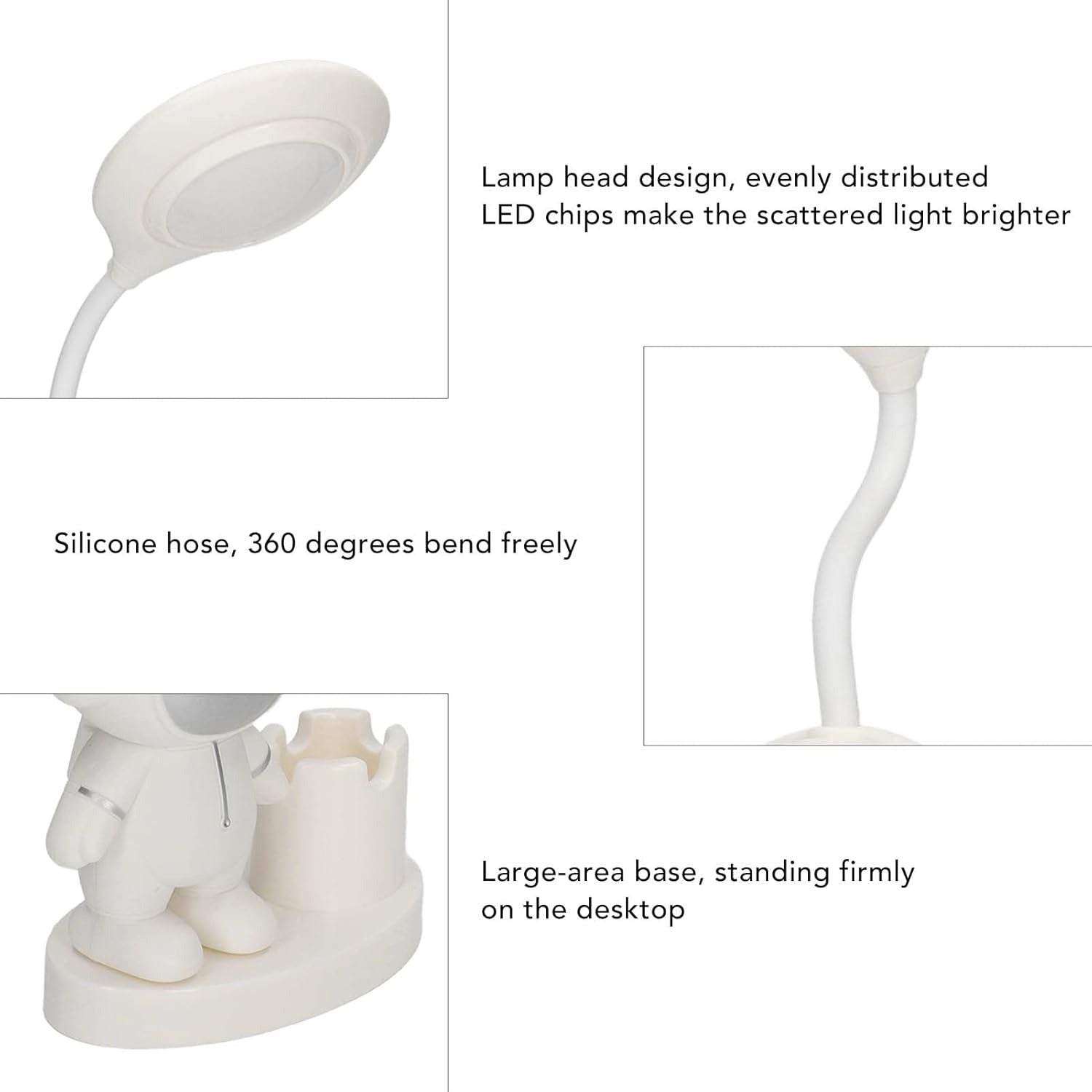 stronaut Shape Small Desk Lamp, Rechargeable Desk Lamp with Pen Holder Sharpener Night Light for Dormitory (White) Article No 662 S380