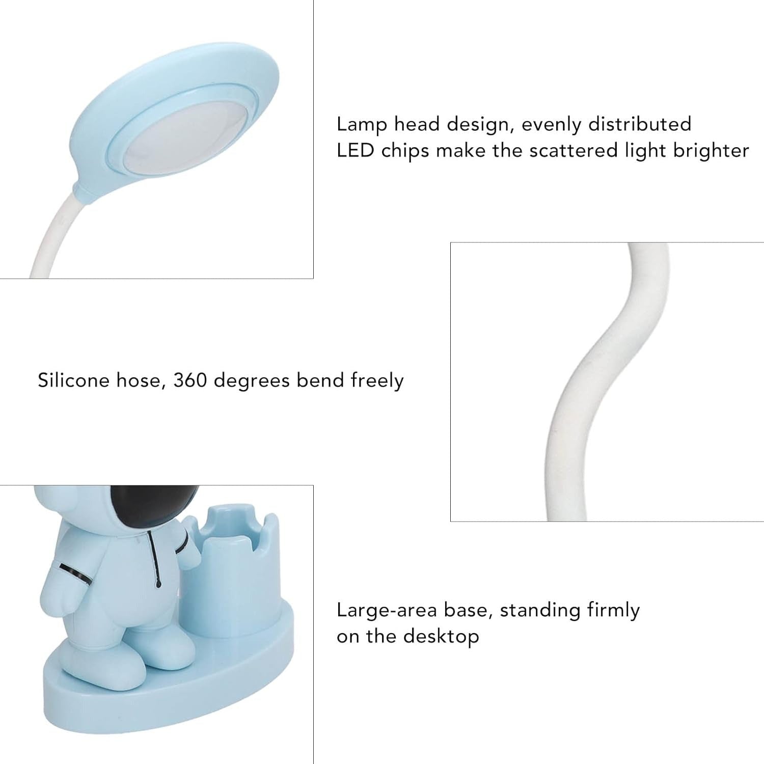 stronaut Shape Small Desk Lamp, Rechargeable Desk Lamp with Pen Holder Sharpener Night Light for Dormitory (White) Article No 662 S380