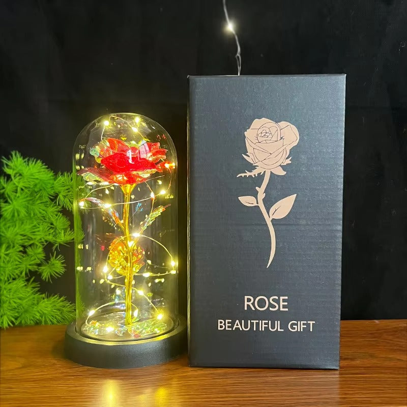 LED Acrylic Cover Enchanted Rose Box 24K Gold Foil Rose Gold Foil for Valentine's Day Graduation Halloween Decoration GiftsArticle No 2335 S625