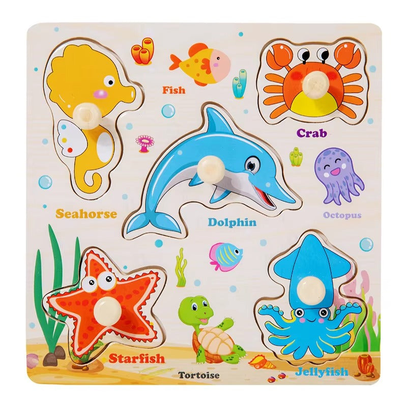 Wooden Cartoon Vehicle Animals Fruits Pegged Puzzles  Article No 3606       S97