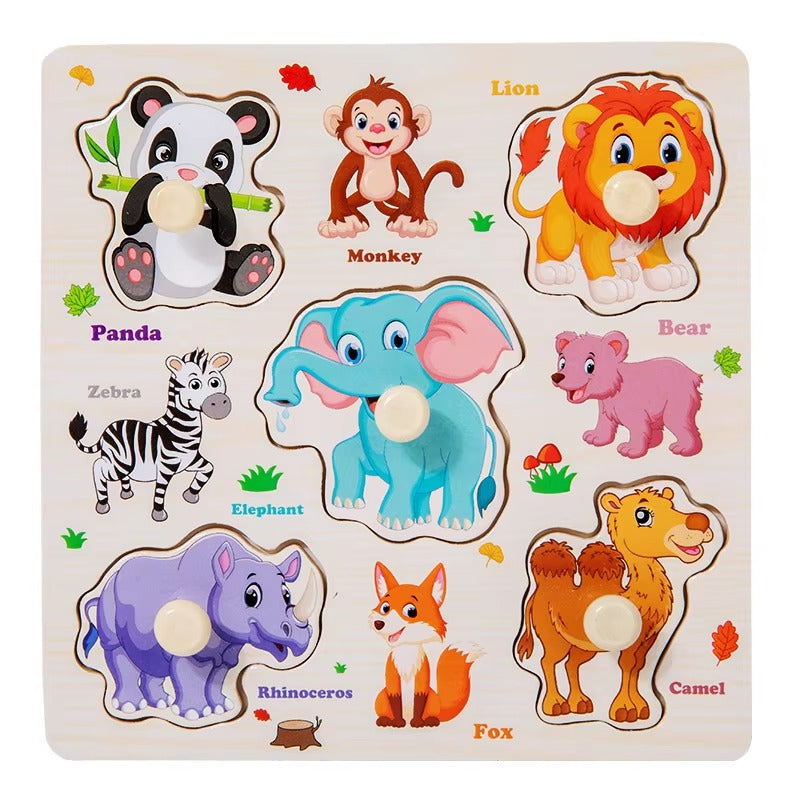 Wooden Cartoon Vehicle Animals Fruits Pegged Puzzles  Article No 3606       S97