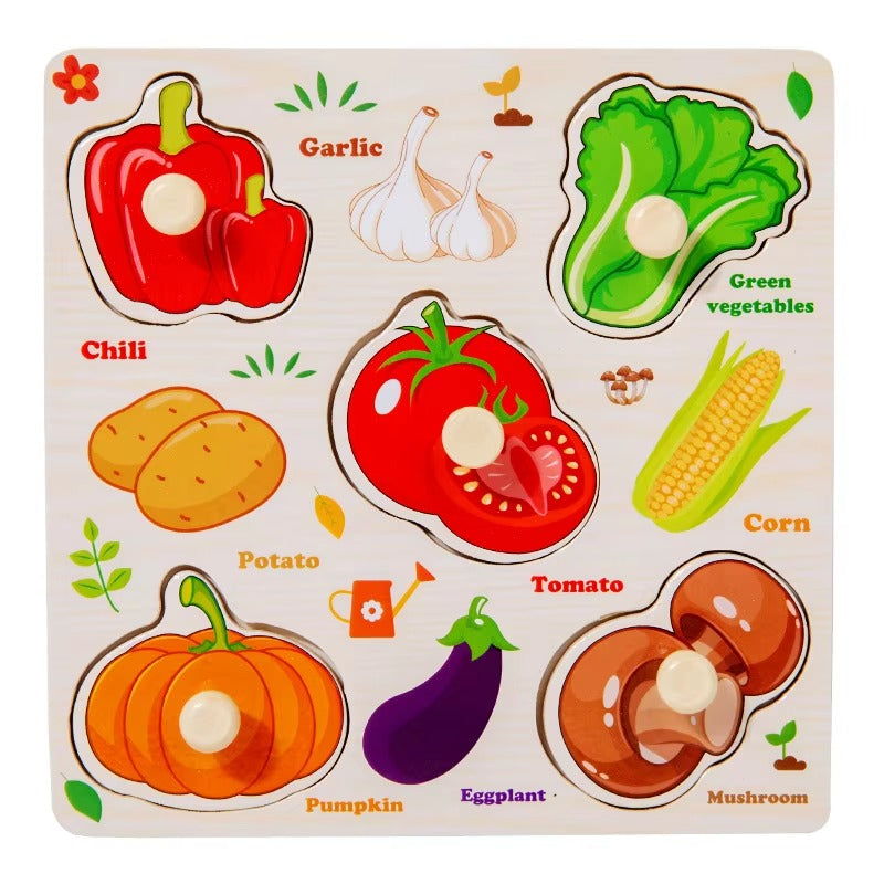 Wooden Cartoon Vehicle Animals Fruits Pegged Puzzles  Article No 3606       S97