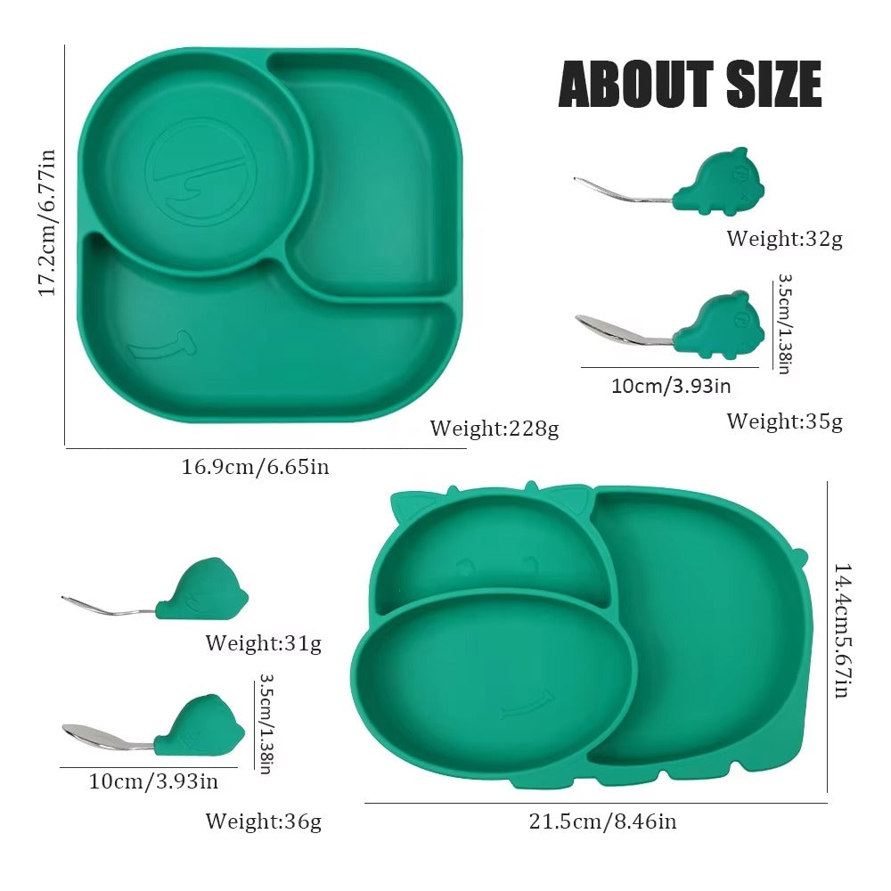 Silicone Bebe Feeding Set Suction Plate BPA Free 100% Food Grade Anti-Fall Dining Plates Toddler Silicone Tableware Kit RTSArticle No 4706     S65