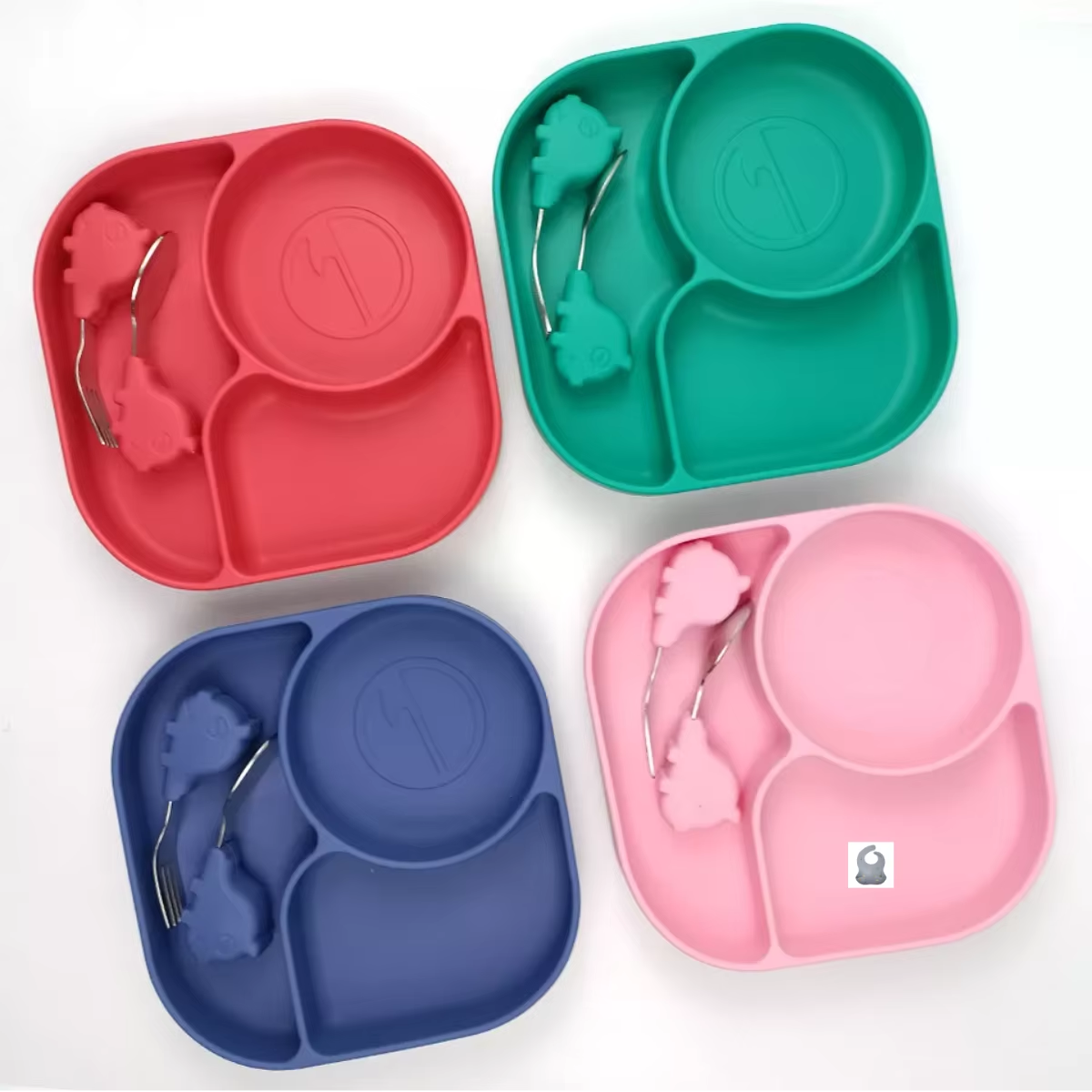 Silicone Bebe Feeding Set Suction Plate BPA Free 100% Food Grade Anti-Fall Dining Plates Toddler Silicone Tableware Kit RTSArticle No 4706     S65