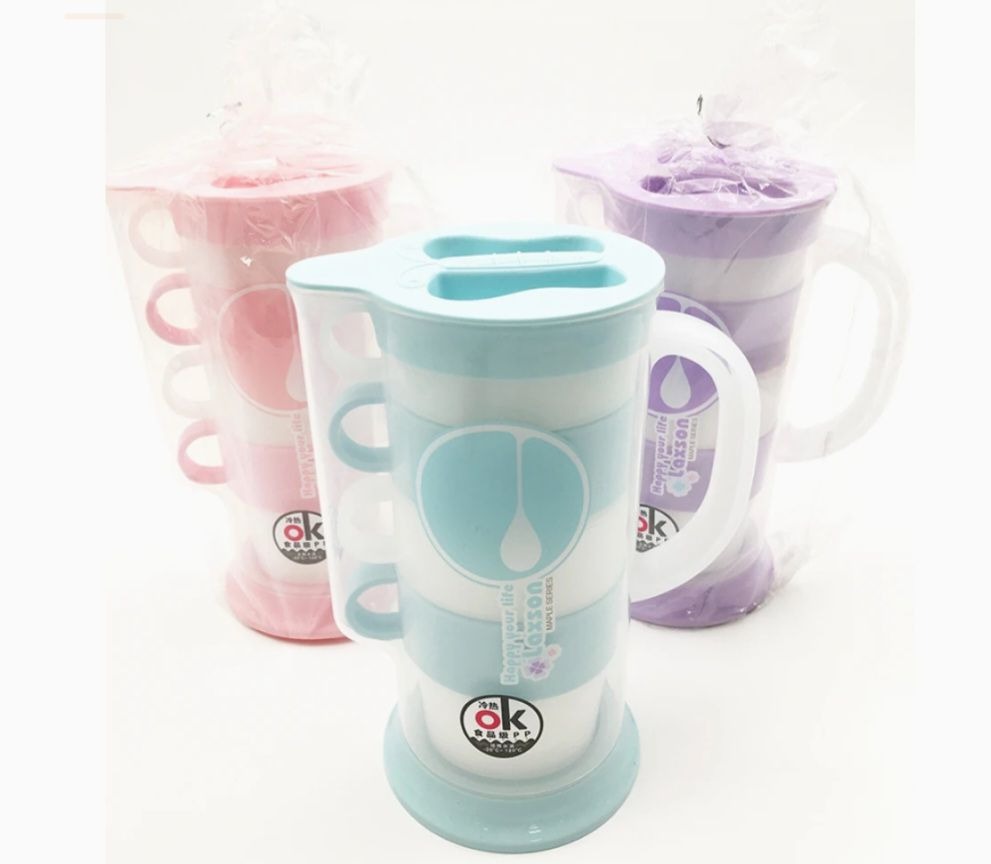 Plastic Water Jug pitcher with Four cups with handle, Transparent juice, tea milk , for parties function crockeryArticle No 5672     S125