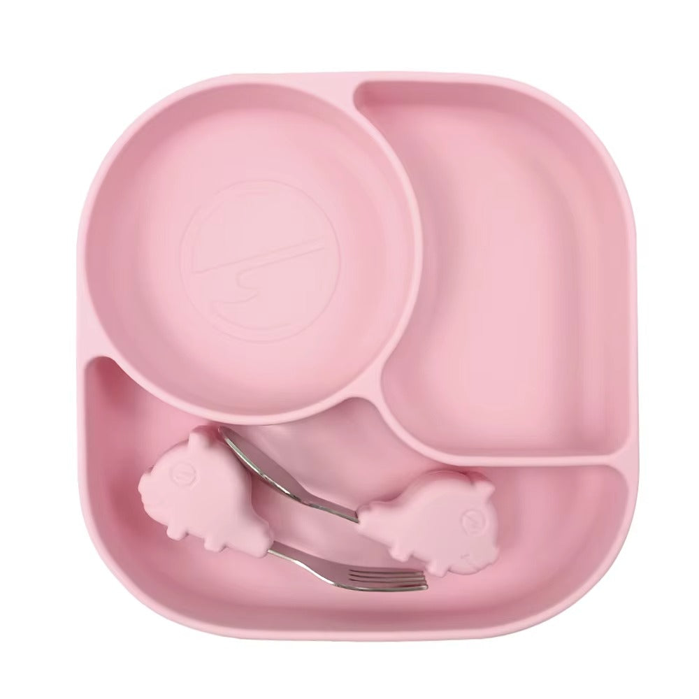 Silicone Bebe Feeding Set Suction Plate BPA Free 100% Food Grade Anti-Fall Dining Plates Toddler Silicone Tableware Kit RTSArticle No 4706     S65