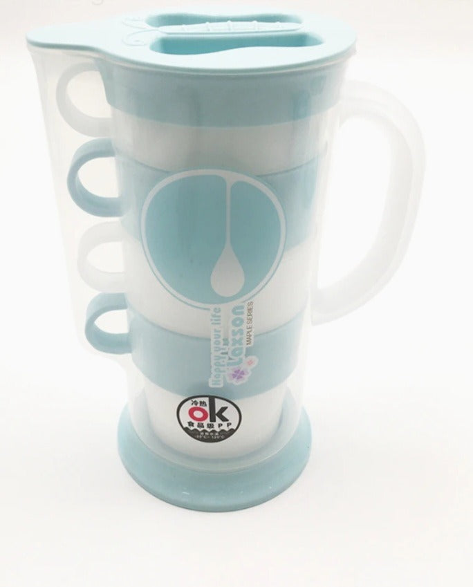 Plastic Water Jug pitcher with Four cups with handle, Transparent juice, tea milk , for parties function crockeryArticle No 5672     S125