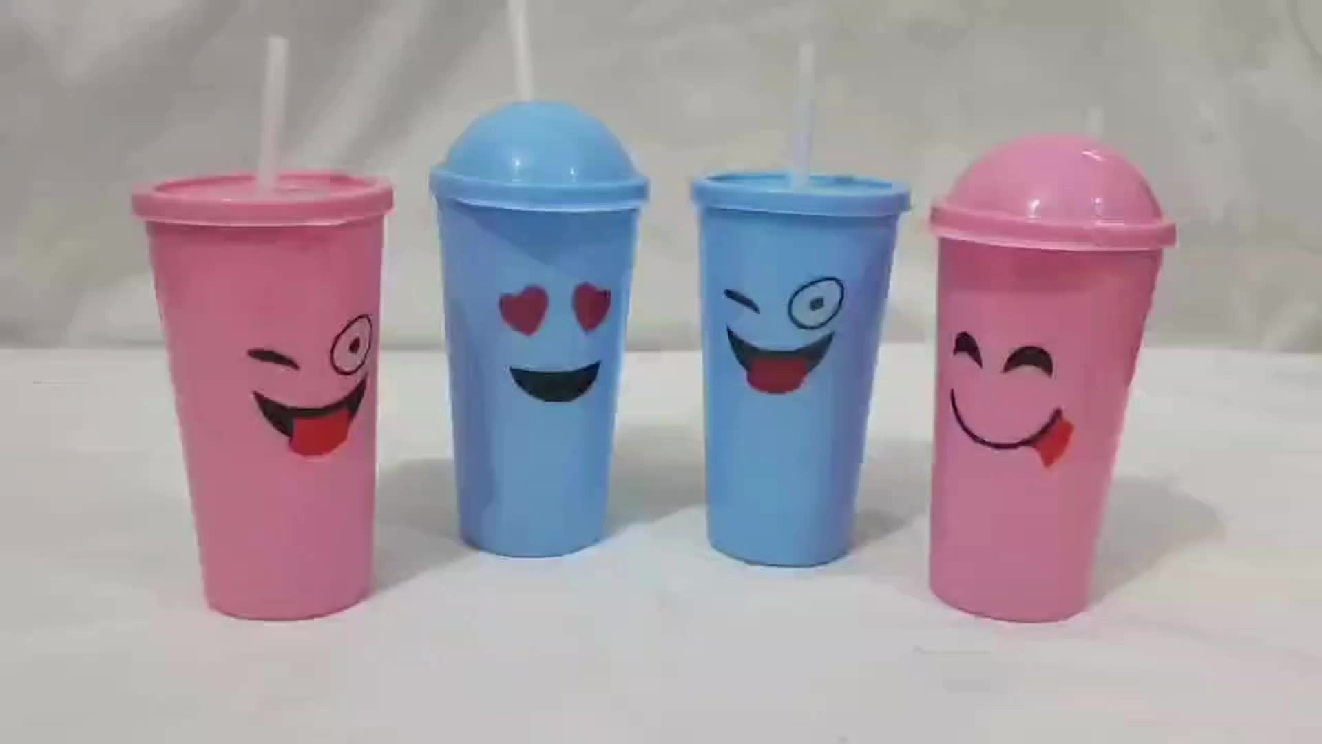 Pair of Smily Juice Glass | Emoji Water Glass for kids | 2 Glasses with Lid and Straw Article No 10 S110