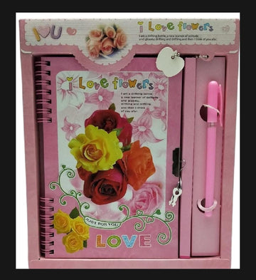 GST Fancy Lock Spiral Binding Diary Medium size with box & a Gift Pen, Pages 62, Size 20x 24cm Article No 1916        S160