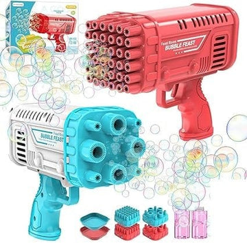2-in-1Electric Bazooka Boom Feast Bubble Gun Perfect Party Gift for Kids Space Rocket Bazooka Bubble Gun Electric Automatic Bubble Makers Bubbles Machine Toys Gun Toy For Pool Party Summer Vacations Birthday Party Perfect Gift for Kids Battery Operated