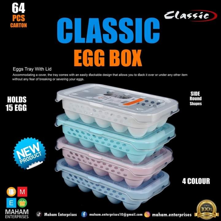 Classic Eggs Tray with Lid - capacity 15 egg - Pure High Quality plastic eggs tray Article No 4590 S100