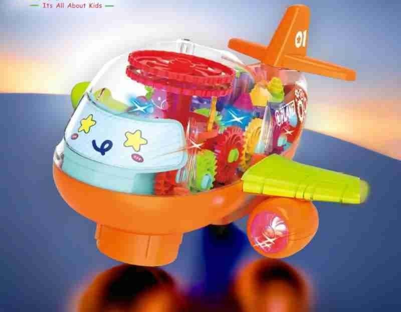 Transparent Rotating Mechanical Gear Plane Toy with Music Light Luminous Flashing Electric Toy Educational Gifts for Kids Article No 595
