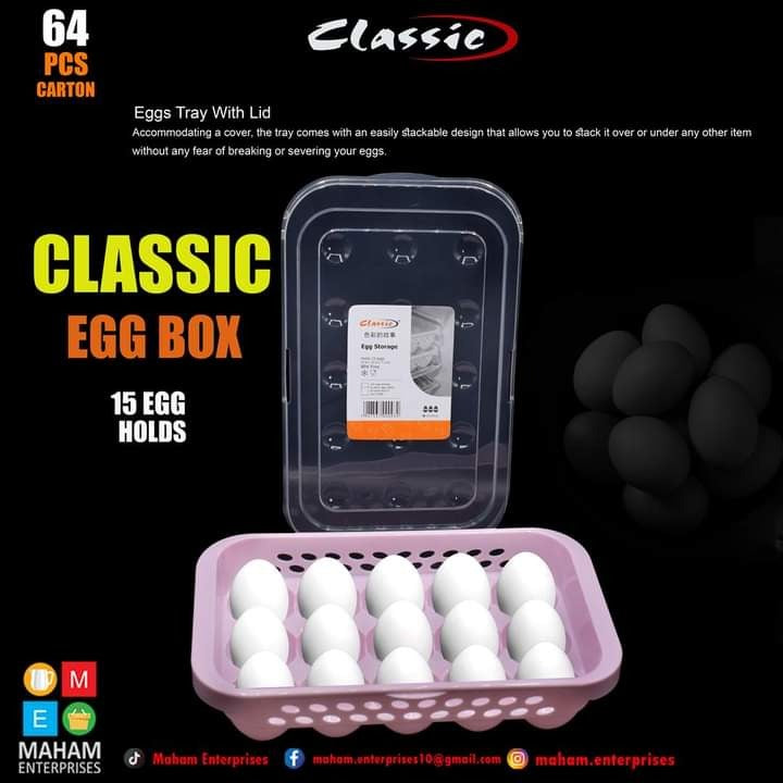 Classic Eggs Tray with Lid - capacity 15 egg - Pure High Quality plastic eggs tray Article No 4590 S100