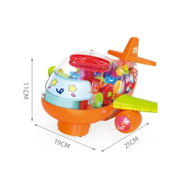 Transparent Rotating Mechanical Gear Plane Toy with Music Light Luminous Flashing Electric Toy Educational Gifts for Kids Article No 595