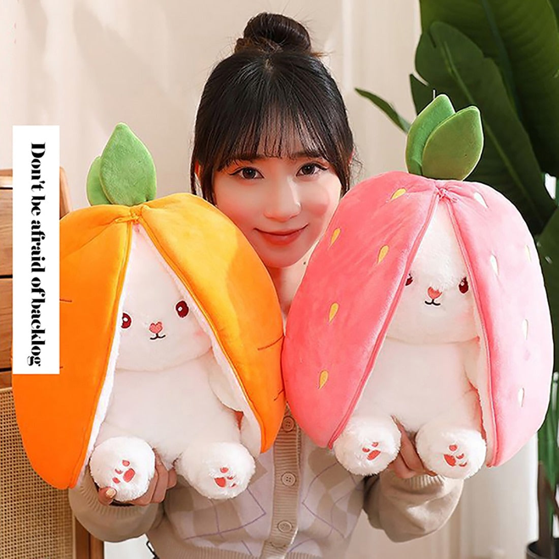 JIUshop CGGJNUOH 18/25cm Creative Funny Doll Carrot Rabbit Plush Toy Stuffed Soft Bunny Hiding in Strawberry Bag Toys for Kids Birthday Gifts