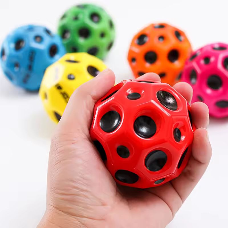 Space Ball, Rubber Bouncing Ball, 2.6 inch Super high Bouncing Space Ball, Helps Improve Hand-Eye Coordination Sensory Skills, Easy to Grip and Catch Bouncing Ball Space Ball Space Theme Bouncy Balls High Resilience Hole Ball Mini Bouncing Ball Toy Space