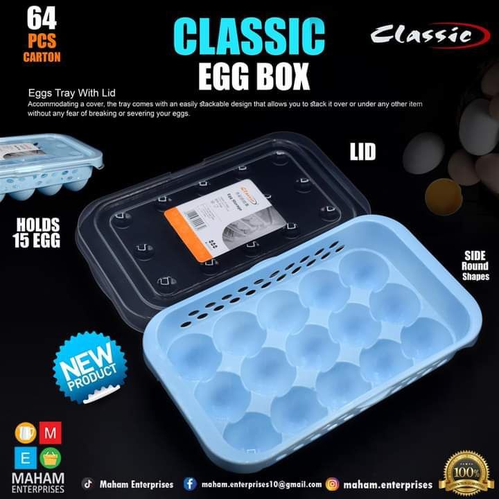 Classic Eggs Tray with Lid - capacity 15 egg - Pure High Quality plastic eggs tray Article No 4590 S100