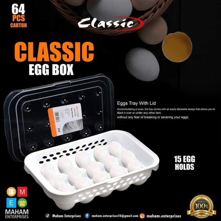 Classic Eggs Tray with Lid - capacity 15 egg - Pure High Quality plastic eggs tray Article No 4590 S100