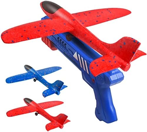 Airplane Launcher Toys, 2 Pcs One-Click Foam Catapult Glider Plane for Birthday Gifts, Flying Bubble Airplane Toys for Boys Girls Kids 3+