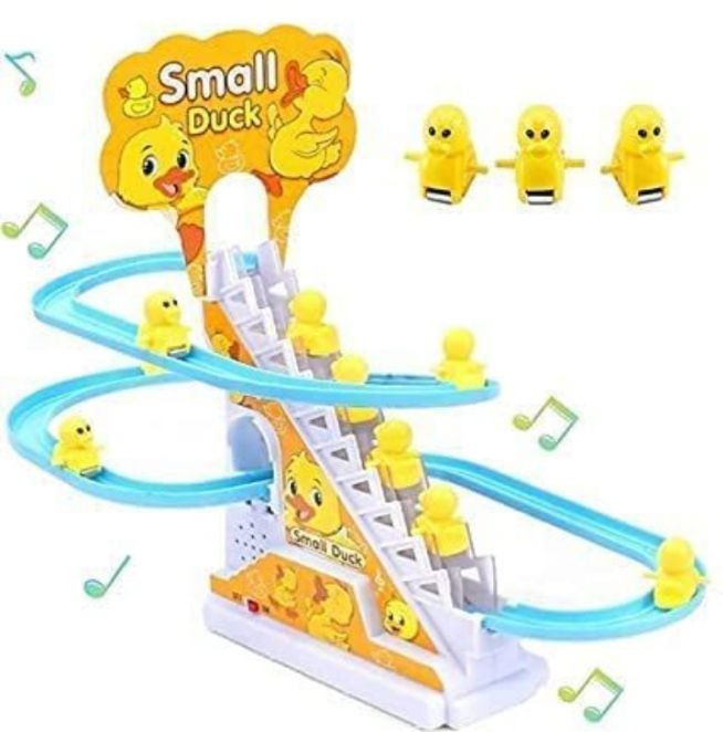 Duck Slide Track Racing Toys for Kids - Sliding Cartoon Stair Climbing Toys for Kids, Escalator Toy with Lights and Music - educational learning toddlers