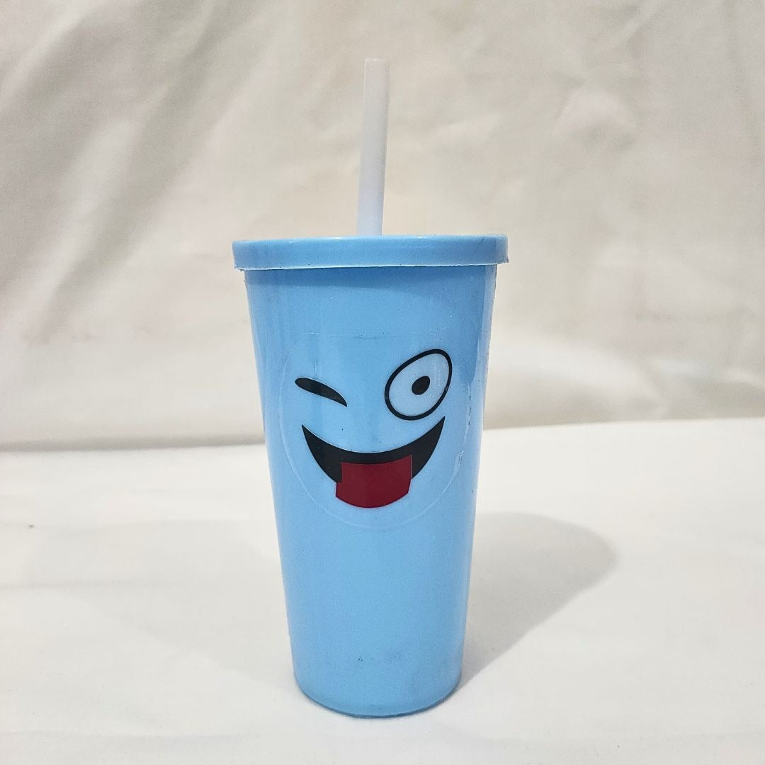 Pair of Smily Juice Glass | Emoji Water Glass for kids | 2 Glasses with Lid and Straw Article No 10 S110