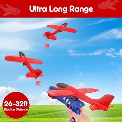 Airplane Launcher Toys, 2 Pcs One-Click Foam Catapult Glider Plane for Birthday Gifts, Flying Bubble Airplane Toys for Boys Girls Kids 3+