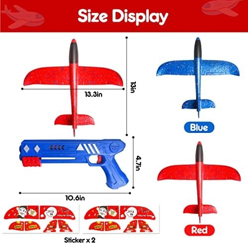 Airplane Launcher Toys, 2 Pcs One-Click Foam Catapult Glider Plane for Birthday Gifts, Flying Bubble Airplane Toys for Boys Girls Kids 3+