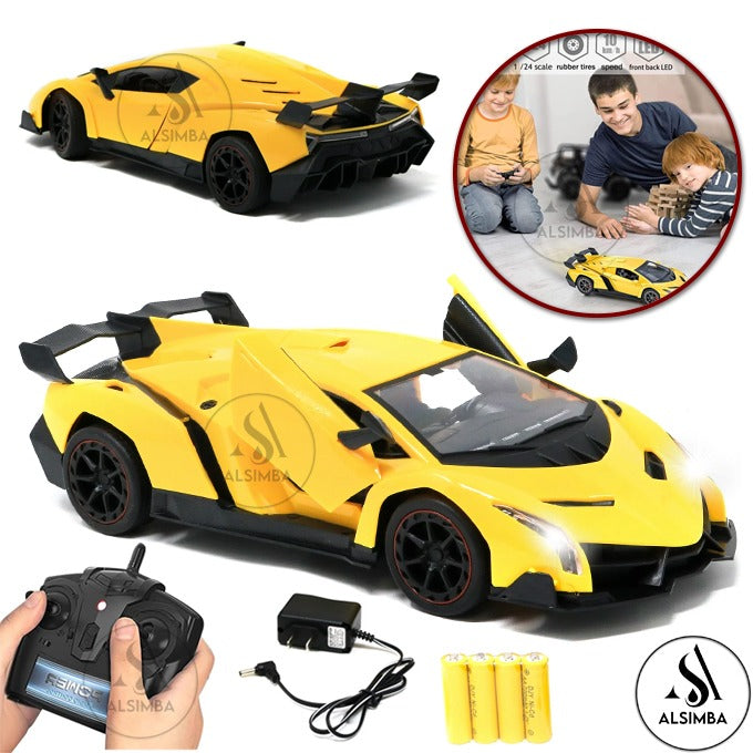 Remote Control Rechargeable Lamborghini Venono 4 Channel With Lights & Sound - Front Doors Open - 1:18 Scale Simulated Model Car - Yellow Article No 5629 S945