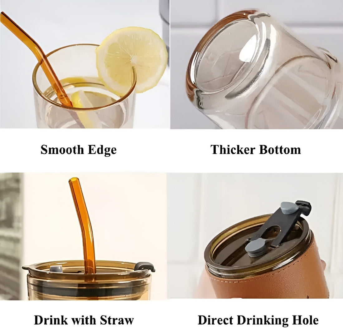 400ML Coffee Cup Creative High-Value Portable Glass Coffee Cup With Straw and Lid Iced Tea Cup Thicken Wall Insulated Glass Cup with Protect Sleeve