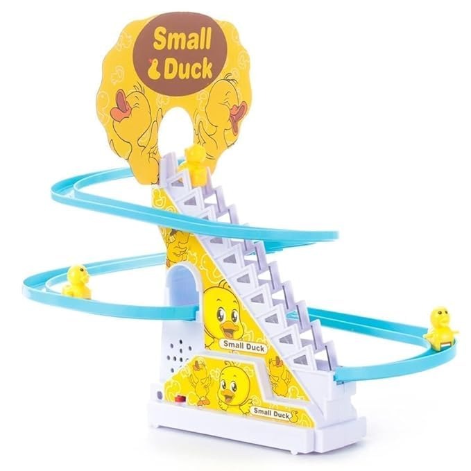 Duck Slide Track Racing Toys for Kids - Sliding Cartoon Stair Climbing Toys for Kids, Escalator Toy with Lights and Music - educational learning toddlers
