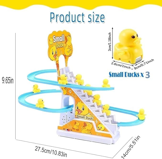 Duck Slide Track Racing Toys for Kids - Sliding Cartoon Stair Climbing Toys for Kids, Escalator Toy with Lights and Music - educational learning toddlers