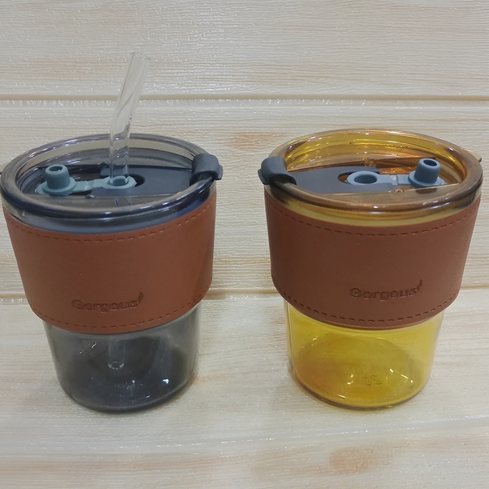 400ML Coffee Cup Creative High-Value Portable Glass Coffee Cup With Straw and Lid Iced Tea Cup Thicken Wall Insulated Glass Cup with Protect Sleeve
