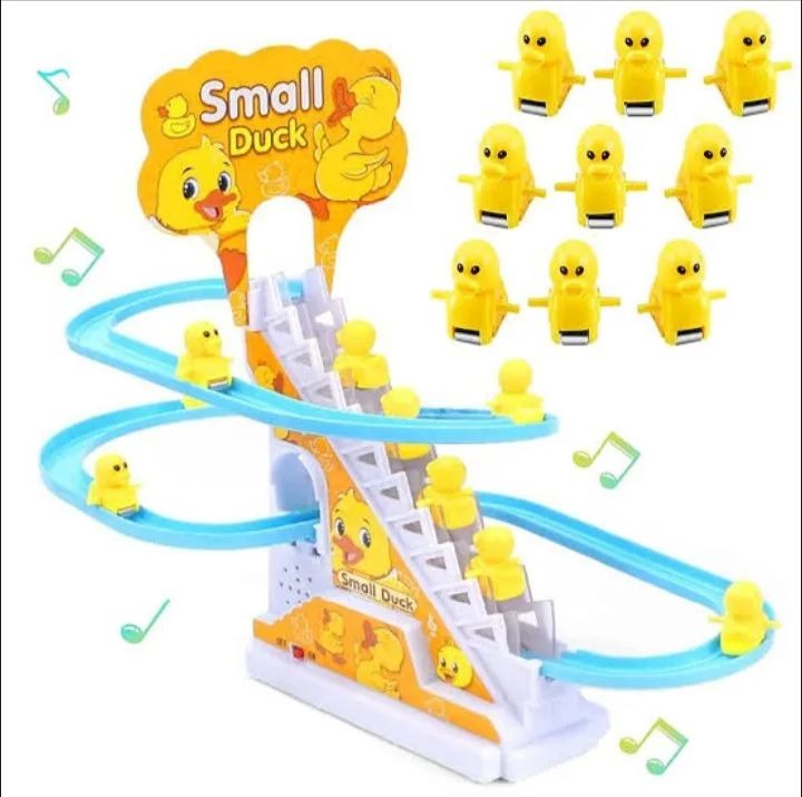 Duck Slide Track Racing Toys for Kids - Sliding Cartoon Stair Climbing Toys for Kids, Escalator Toy with Lights and Music - educational learning toddlers