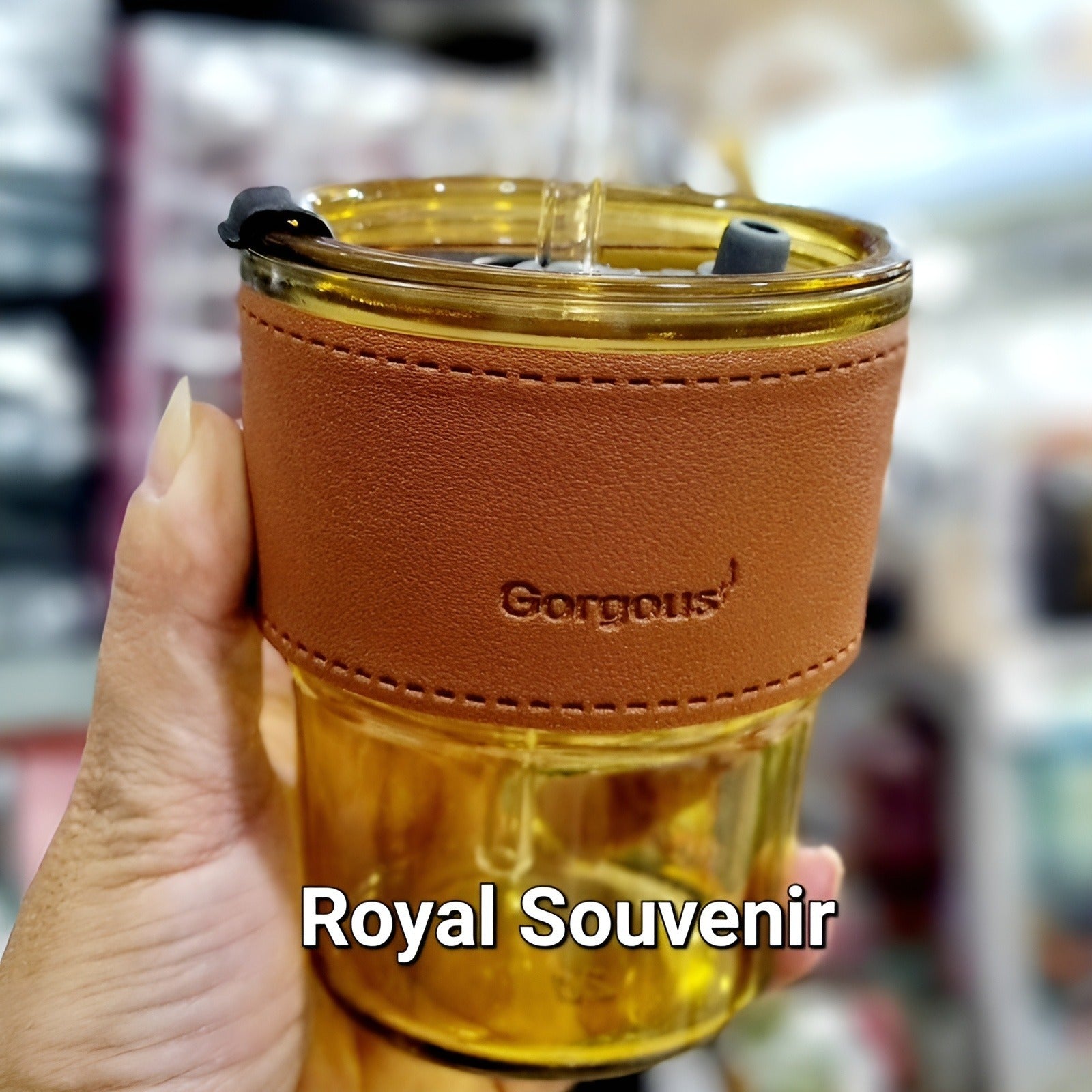 400ML Coffee Cup Creative High-Value Portable Glass Coffee Cup With Straw and Lid Iced Tea Cup Thicken Wall Insulated Glass Cup with Protect Sleeve