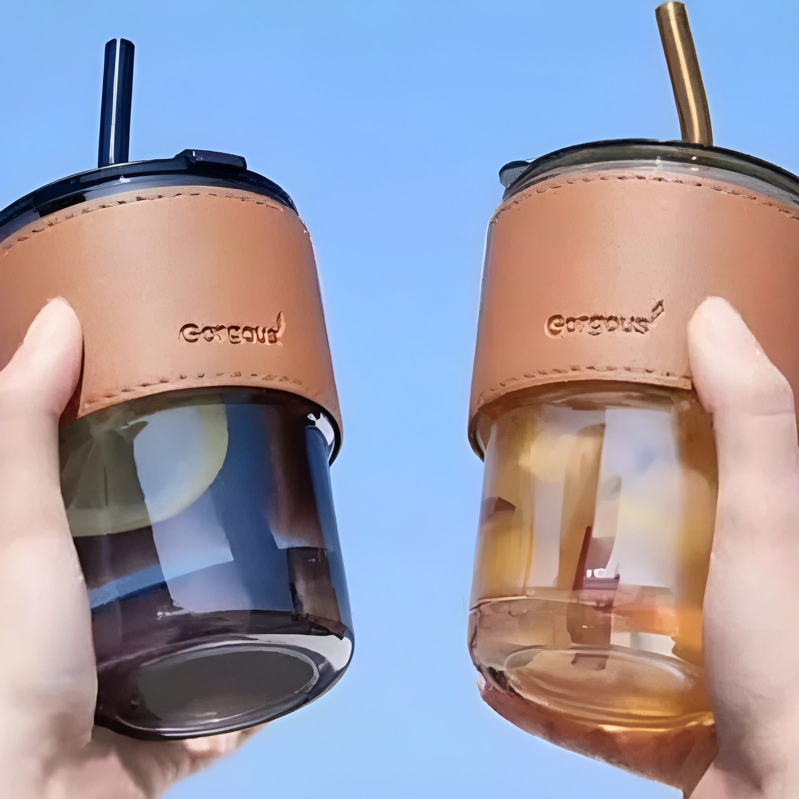 400ML Coffee Cup Creative High-Value Portable Glass Coffee Cup With Straw and Lid Iced Tea Cup Thicken Wall Insulated Glass Cup with Protect Sleeve