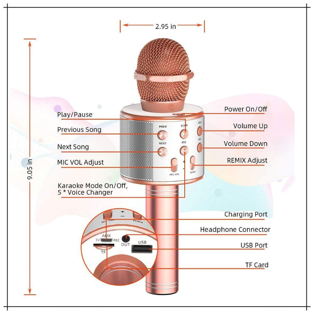 WS 858 Portable Rechargeable Wireless Bluetooth Microphone & HiFi Speaker KTV Handheld Karaoke Singing Mic For Kids & Adults Best For Birthday Gift Home Party Indoor Outdoor Entertainment Song and Naat Singing Wireless Mic