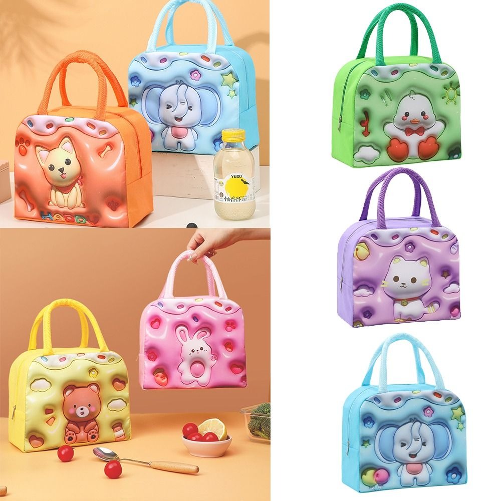 Convenience Oxford Cloth 3D Stereoscopic Lunch Bag Thermal Bag Expansion Cartoon Lunch Bags Lunch Box Accessories Aluminum Foil Insulated Lunch Box Bags