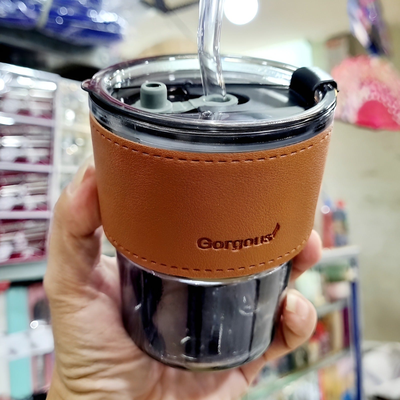 400ML Coffee Cup Creative High-Value Portable Glass Coffee Cup With Straw and Lid Iced Tea Cup Thicken Wall Insulated Glass Cup with Protect Sleeve