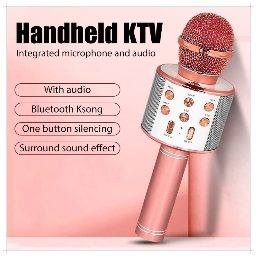 WS 858 Portable Rechargeable Wireless Bluetooth Microphone & HiFi Speaker KTV Handheld Karaoke Singing Mic For Kids & Adults Best For Birthday Gift Home Party Indoor Outdoor Entertainment Song and Naat Singing Wireless Mic