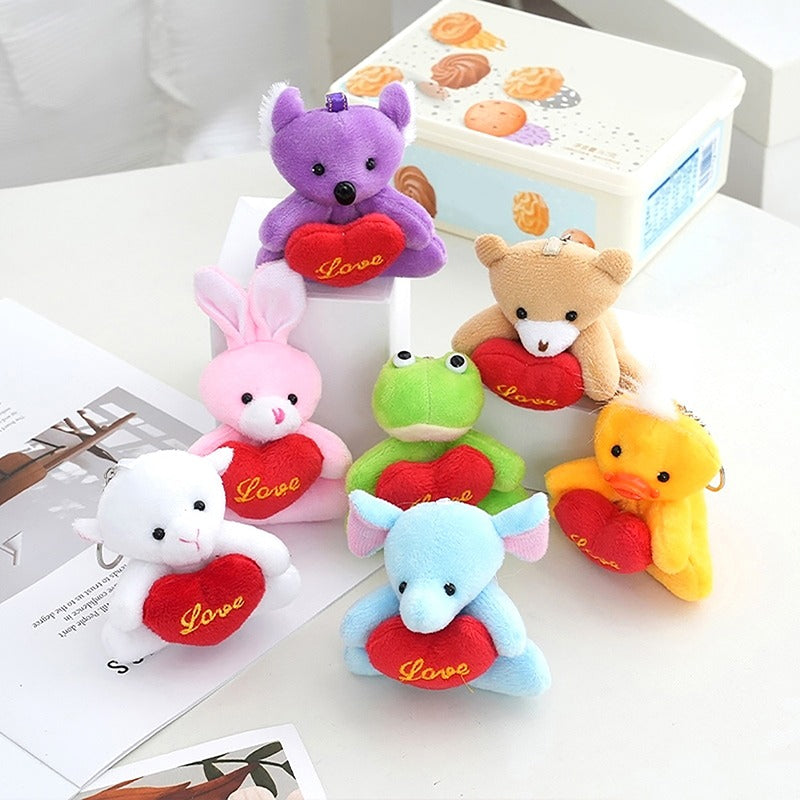 Cute Hug Heart Animal Plush Toy Cartoon Bear Elephant Rabbit Frog Doll Pendant Keychain Backpack Car Bag Key Ring Decor