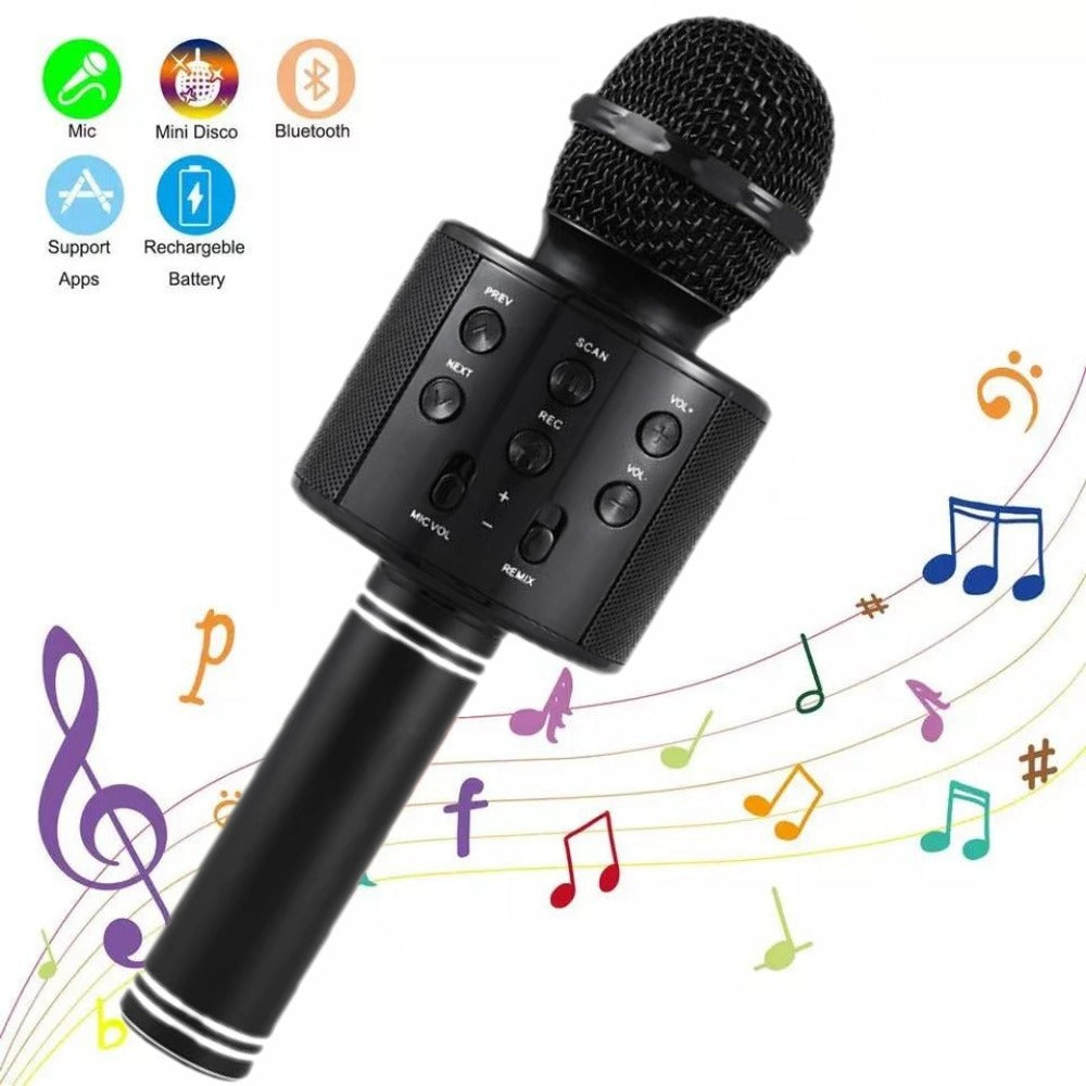 WS 858 Portable Rechargeable Wireless Bluetooth Microphone & HiFi Speaker KTV Handheld Karaoke Singing Mic For Kids & Adults Best For Birthday Gift Home Party Indoor Outdoor Entertainment Song and Naat Singing Wireless Mic