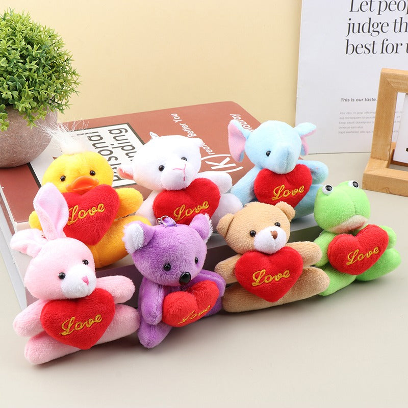 Cute Hug Heart Animal Plush Toy Cartoon Bear Elephant Rabbit Frog Doll Pendant Keychain Backpack Car Bag Key Ring Decor