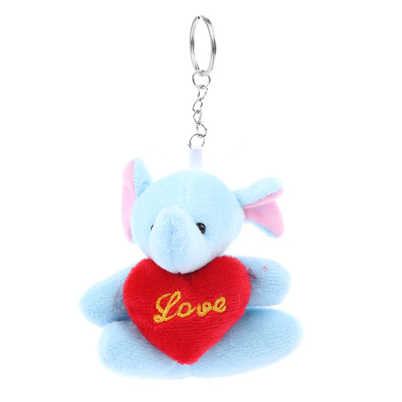 Cute Hug Heart Animal Plush Toy Cartoon Bear Elephant Rabbit Frog Doll Pendant Keychain Backpack Car Bag Key Ring Decor