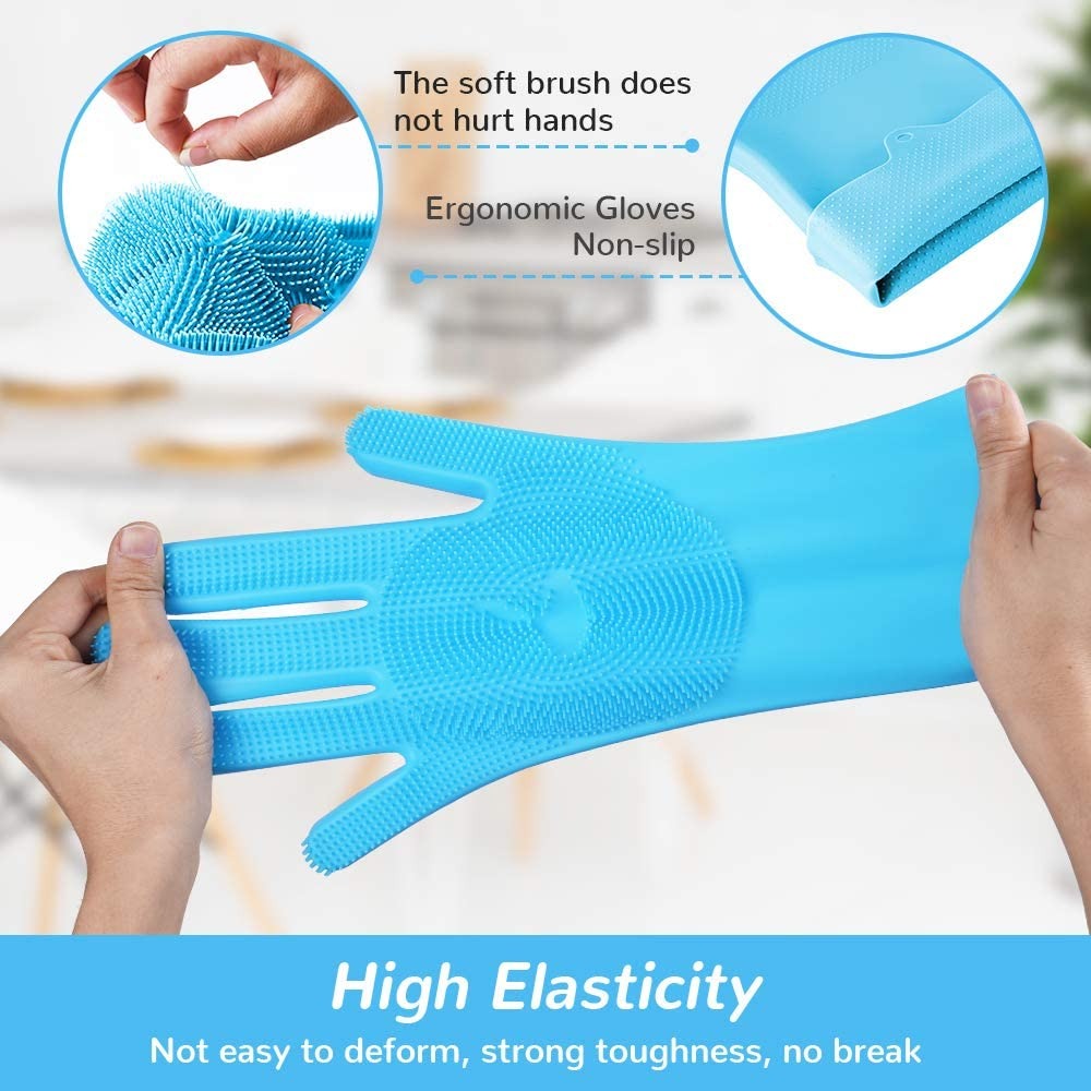 1 Pair Magic Dishwashing Silicone Gloves, Pink Reusable Cleaning Brush, Sponge,Article No 955      S125