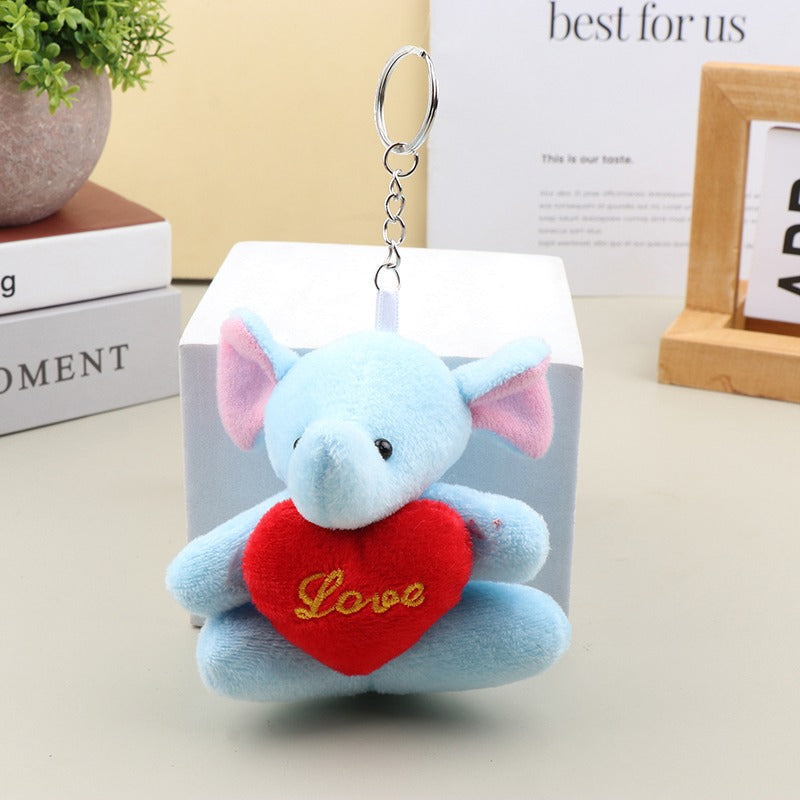 Cute Hug Heart Animal Plush Toy Cartoon Bear Elephant Rabbit Frog Doll Pendant Keychain Backpack Car Bag Key Ring Decor